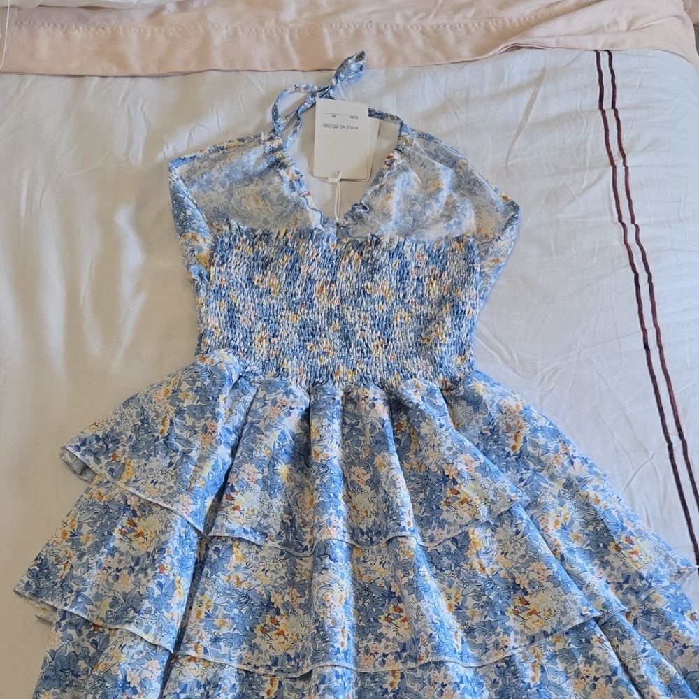 Blue Floral Ruffle Teenager Dress - Picture 6 of 6